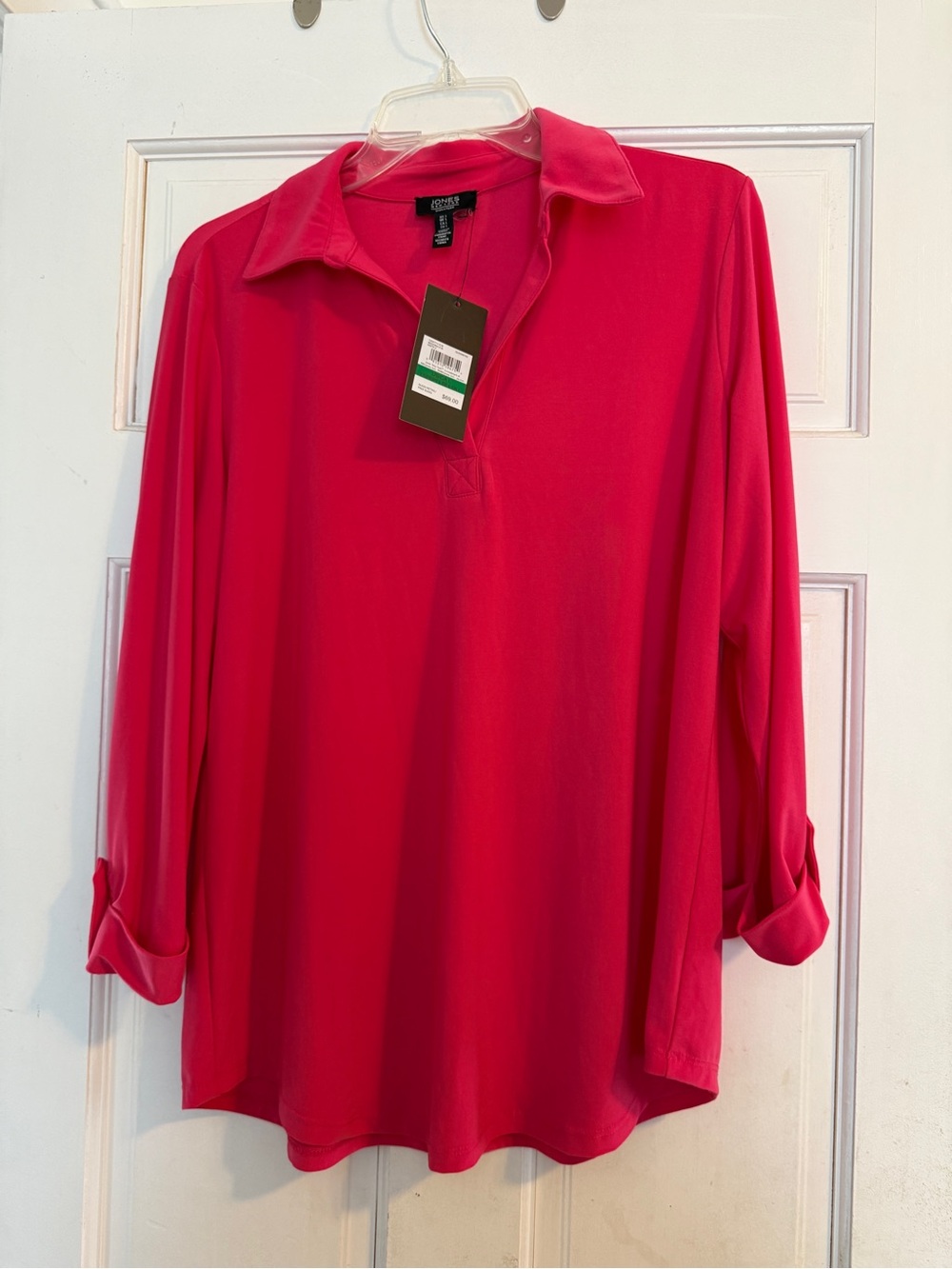 NWT Jones New York Fuchsia Collared Long-Sleeve Tunic, Size L